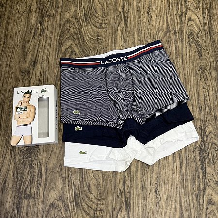 Cueca Lacoste Boxer C/3 Azul/Listrado/Branco