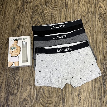 Cueca Lacoste Boxer C/3 Preto/Cinza/Chumbo
