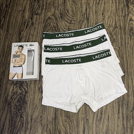 Cueca Lacoste Boxer C/3 Branco com Verde