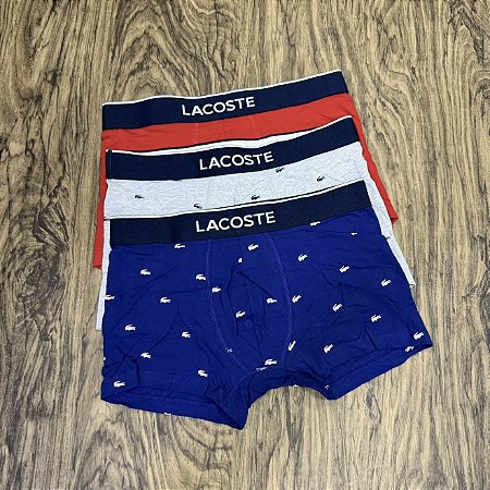 Cueca Lacoste Boxer C/3 Vermelho/Azul/Cinza