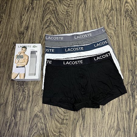 Cueca Lacoste Boxer C/3 Branco/Preto/Cinza TR