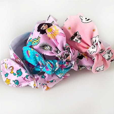 Kit Tiara Laço de Tecido Infantil