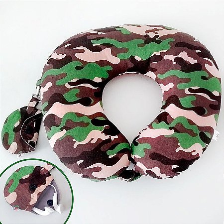 Kit Almofada Pescoço Camuflado com Porta Fone