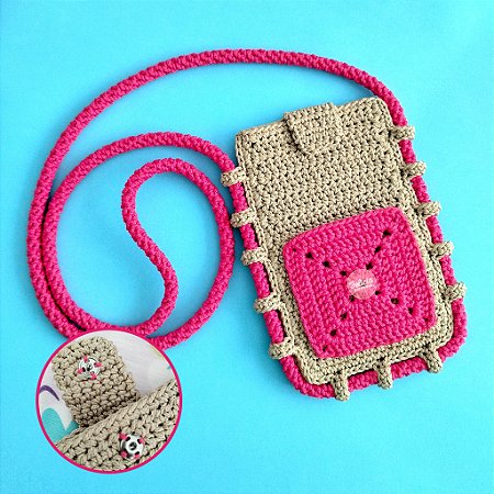 Bolsa Porta Celular Transversal em Crochê Pink