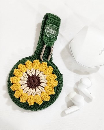 Porta Fone de Ouvido em Crochê Verde Musgo