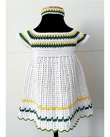 Vestido Tulipa Brasil em Crochê Infantil