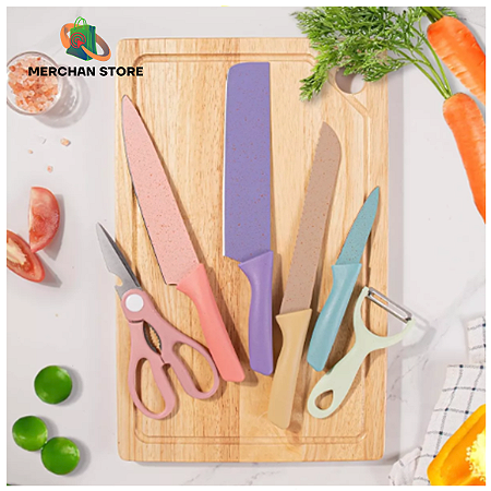 Kit De Facas de Cozinha Coloridas Gourmet Inoxidável Sofisticadas 6 Peças