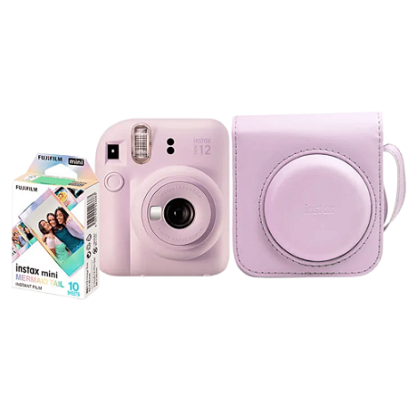 Kit Câmera Instantânea Fujifilm Instax Mini 12 Lilás, Pack 10 Filmes Mermaid Tail, Bolsa