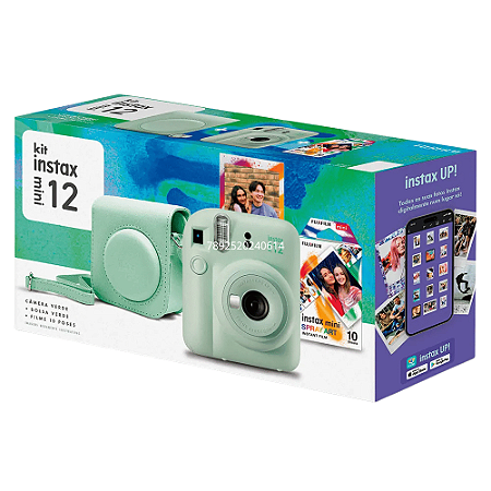 Kit Câmera Instax Mini 12 com pack 10 fotos Spray Art e Bolsa Verde