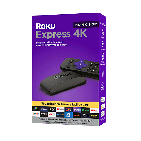 Roku Express Streaming Player, 4K HDR, Controle Remoto, Cabo HDMI, Dual Band