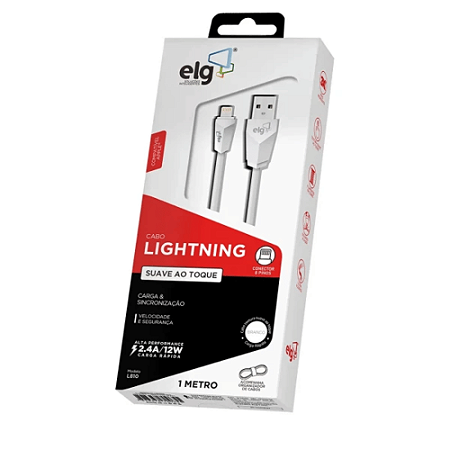 Cabo USB Lightining, 2.4A, 12W, 1 Metro, Branco, L810, ELG.