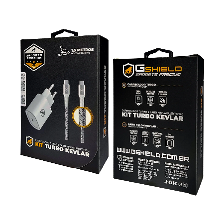 Kit Carregador de Parede Turbo Tipo C QC 3.0 - 25W + Cabo Nylon Kevlar Tipo C - Gshield