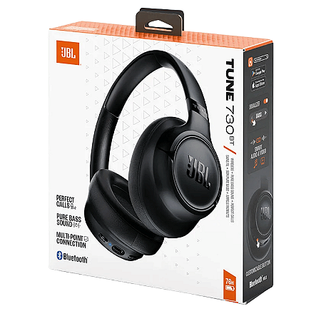 Headphone JBL Tune 730BT, Som JBL Pure Bass, Bluetooth 6.0, Bateria de até 76 horas, Conexão Multipontos, 2 Microfones Preto JBLT730BTBLKBR