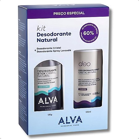 Kit Desodorante Cristal Natural 120g + Desodorante Spray Lavanda 120ml - Alva