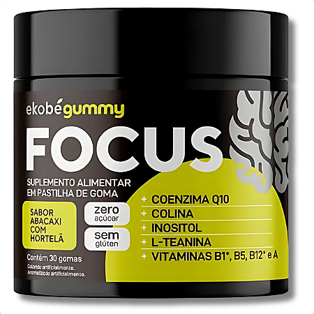 Focus Adulto Gummy Sabor Abacaxi Com Hortelã Com 30 Gomas - Ekobé