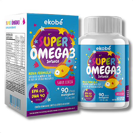 Super Ômega 3 Infantil Ekobé 90 Cáps EPA DHA Sabor Cereja