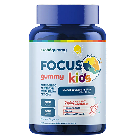 Focus Kids 30 Gomas - Sabor Blue Raspeberry - Ekobé