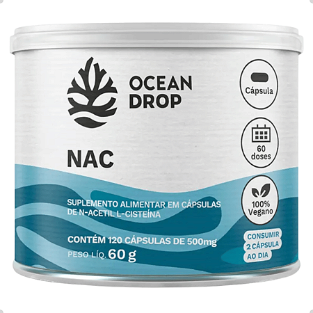 NAC 500mg Ocean Drop 120 Cáps Suporte Celular