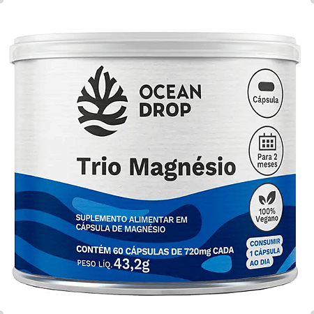Trio Magnésio Ocean Drop 120 Cáps Bisglicinato Cloreto20mg - Ocean Drop