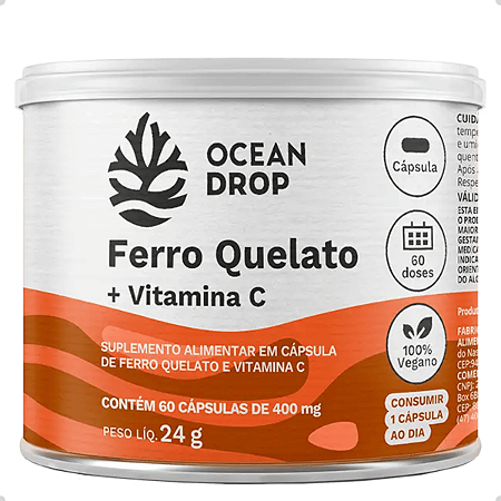 Ferro Quelato + Vitamina C - 60 cápsulas 400mg - Ocean Drop