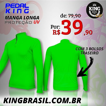 CAMISETA DE CICLISMO PEDAL KING BRASIL - MANGA LONGA - VERDE NEON