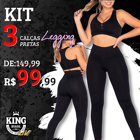 KIT CALÇA LEGGING - 3 CALÇAS LEGGINGS KING BRASIL - PRETA - King Brasil -  Seu Mercado Digital