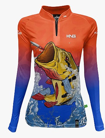 CAMISETA DE PESCA KING BRASIL COM PROTEÇÃO SOLAR UV 50+ (KFF620N) - FEMININA