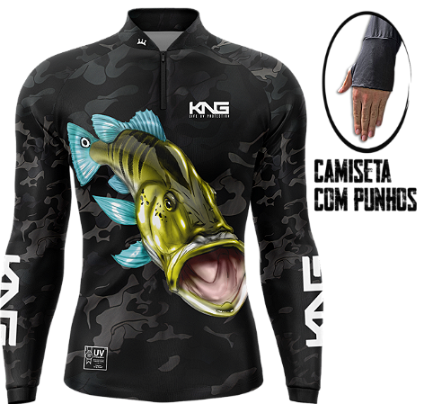 CAMISETA DE PESCA KING BRASIL COM PROTEÇÃO UV 50+ COM PUNHO (KNG-01)