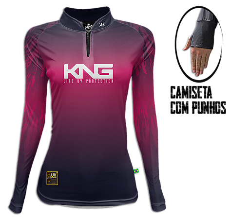 CAMISETA DE PESCA KING BRASIL FEMININA COM PROTEÇÃO UV 50+ COM PUNHO (KNG-02)