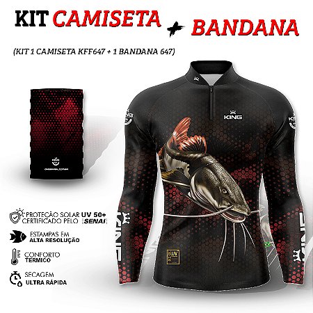 KIT CAMISETA + BANDANA KING BRASIL COM PROTEÇÃO UV 50+ (KFF647N)