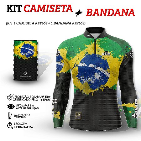 KIT CAMISETA + BANDANA KING BRASIL COM PROTEÇÃO UV 50+ (KFF658)