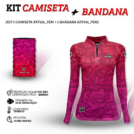 KIT CAMISETA FEMININA + BANDANA KING BRASIL COM PROTEÇÃO UV 50+ (KFF614)