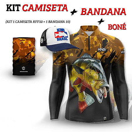 CAMISETA + BANDANA + BONÉ KING BRASIL COM PROTEÇÃO UV 50+ (KFF10N)