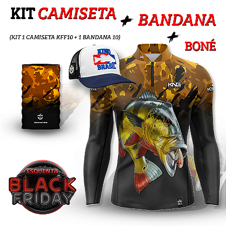KIT BLACK FRIDAY CAMISETA + BANDANA + BONÉ KING BRASIL COM PROTEÇÃO UV 50+ (KFF10N)