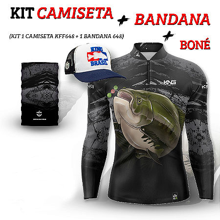 CAMISETA + BANDANA + BONÉ KING BRASIL COM PROTEÇÃO UV 50+ (KFF648N)