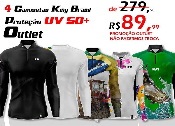 4 CAMISETAS KING BRASIL COM PROTEÇÃO UV 50+ (OUTLET)
