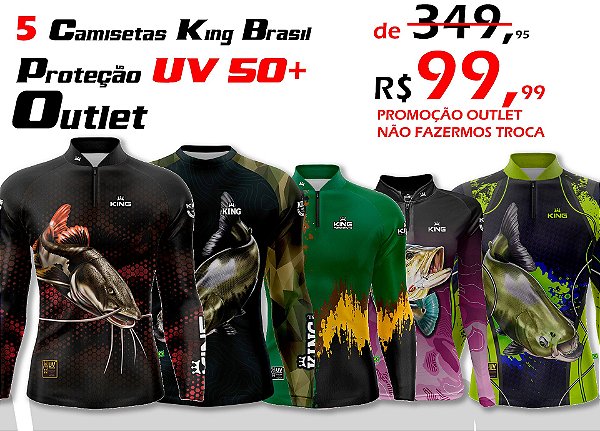 5 CAMISETAS KING BRASIL COM PROTEÇÃO UV 50+ (OUTLET)