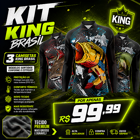 KIT 3 CAMISETAS ATACK - KING BRASIL - TECIDO INCORPORADO - MODELOS SOTIDOS CONFORME O ESTOQUE