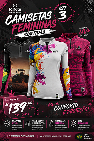 KIT 3 CAMISETAS FEMININAS KING BRASIL - SORTIDAS