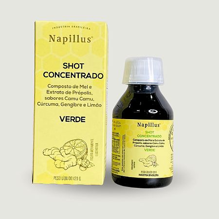 SHOT CONCENTRADO Composto de Mel e Extrato de Própolis Verde, Sabores Camu Camu, Cúrcuma, Gengibre e Limão