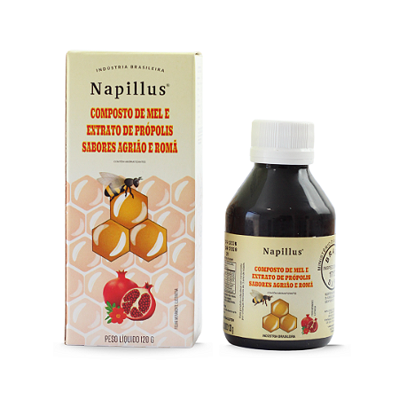 Composto de mel com extrato de própolis, sabor agrião e romã Napillus 120 gramas
