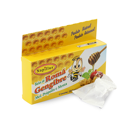 Bala completa Napillus gengibre, romã, mel, própolis e menta 45 gramas