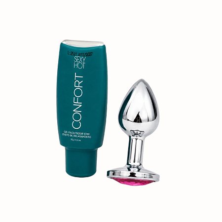 Kit Anal Iniciante com Plug de Metal e Gel Conforto Relaxante