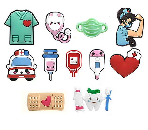 Pins / Botons para Crocs Kit Profissionais da Saúde - Girl Power