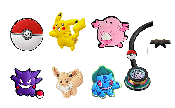 Kit Enfeite Pediatria Estetoscópio Caneta Lápis Pokémon