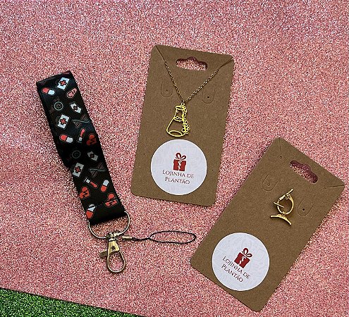 Kit Presente Ciência Microscópio Colar Broche e Cordão de Crachá