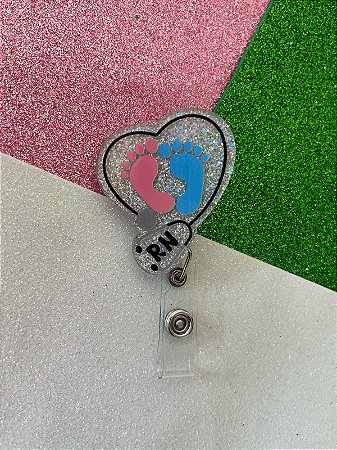 Crachá Retrátil (roller clip) Pediatria Glitter