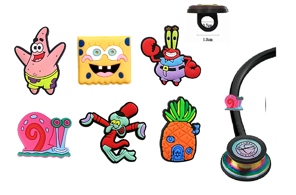 Kit Enfeite Pediatria Estetoscópio Bob Esponja Medicina Enfermagem