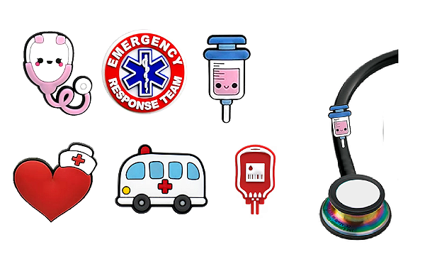 Kit Enfeite Pediatria Estetoscópio Caneta Lápis Símbolos Saúde Medicina