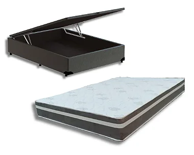 Conjunto Baú Casal (Colchão Áquila FX Cinza Montreal + Base Baú Trad. 46cm)